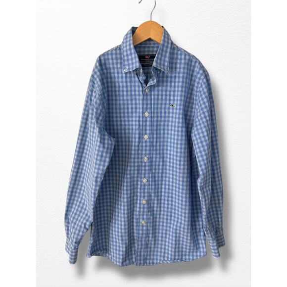 Vineyard Vines Boys’ Blue Gingham Whale Shirt, Size 16 - Picture 6 of 6